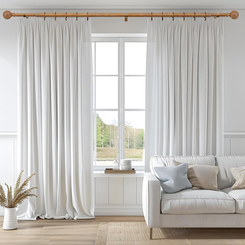QDWIS Wood Curtain Rods for Windows 66 to 120 Inch, 1'' Adjustable Decorative Drapery Rods with Imitation Wood Grain Leaf Pattern Finials, Boho Heavy Duty Long Window Curtain Rods Set 36''-120'' - Image 2